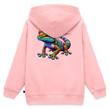 Gecko - Kinder Premium Organic Zip Hoodie - Rosa - Hinten - AI Model Kid Female (0cm)