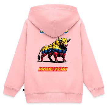C'est mon fier drapeau, la Colombie - Sweat Premium à capuche zippé enfant bio - rose - Dos - AI Model Kid Female (0cm)