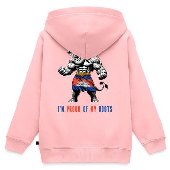 Je suis fier de mes itinéraires au Cambodge - Sweat Premium à capuche zippé enfant bio - rose - Dos - AI Model Kid Female (0cm)