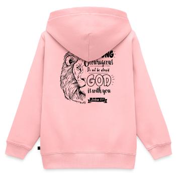 Josué 1, 9 - Soyez forts et courageux - Sweat Premium à capuche zippé enfant bio - rose - Dos - AI Model Kid Female (0cm)