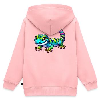 Gecko - Kinder Premium Organic Zip Hoodie - Rosa - Hinten - AI Model Kid Female (0cm)