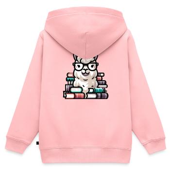 Lama rat de bibliothèque : l’alpaga littéraire - Sweat Premium à capuche zippé enfant bio - rose - Dos - AI Model Kid Female (0cm)
