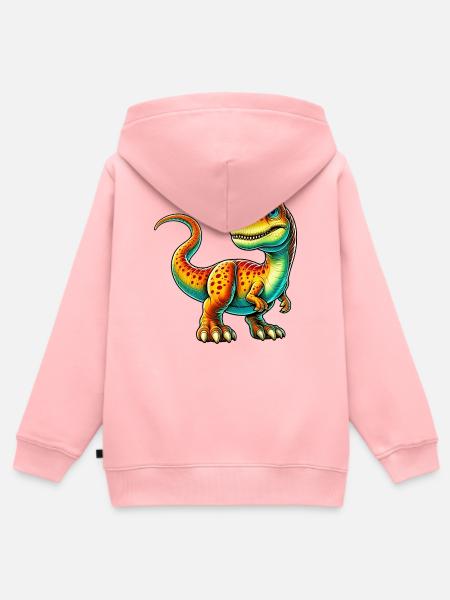 Dinosaure - Sweat Premium à capuche zippé enfant bio - rose