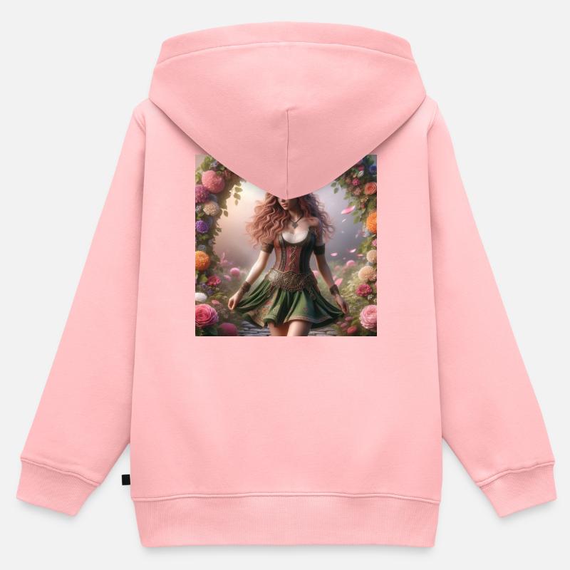 Femme celtique dans une arche de fleurs - Sweat Premium à capuche zippé enfant bio - rose