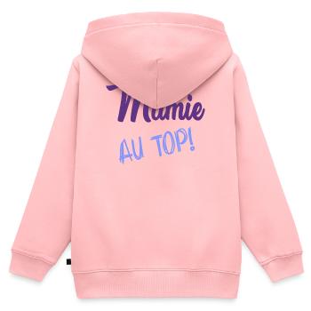 MAMIE. MAMAN. FÊTE DES MÈRES - Sweat Premium à capuche zippé enfant bio - rose - Dos - AI Model Kid Female (0cm)