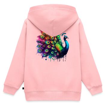 Pfau - Kinder Premium Organic Zip Hoodie - Rosa - Hinten - AI Model Kid Female (0cm)