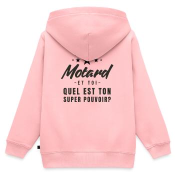 Ich bin Biker und du, was ist deine Superkraft? - Kinder Premium Organic Zip Hoodie - Rosa - Hinten - AI Model Kid Female (0cm)