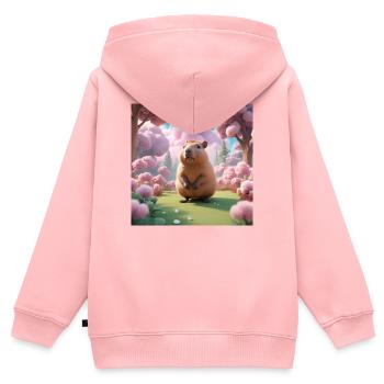 Capybara - Kinder Premium Organic Zip Hoodie - Rosa - Hinten - AI Model Kid Female (0cm)
