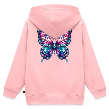 Papillon, Diamant, Diamants, Cristaux, Cristal - Sweat Premium à capuche zippé enfant bio - rose - Dos - AI Model Kid Female (0cm)
