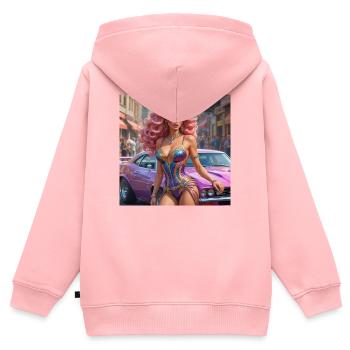 Glamour Showgirl Retro Auto - Kinder Premium Organic Zip Hoodie - Rosa - Hinten - AI Model Kid Female (0cm)