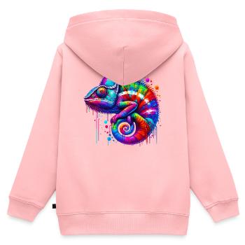 Caméléon - Sweat Premium à capuche zippé enfant bio - rose - Dos - AI Model Kid Female (0cm)