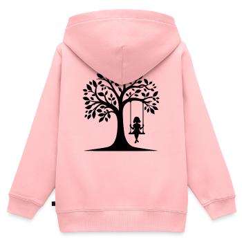 Motif de silhouette d’une fille sur la balançoire - Sweat Premium à capuche zippé enfant bio - rose - Dos - AI Model Kid Female (0cm)