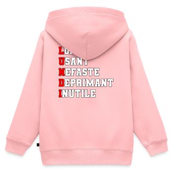 Lundi - Sweat Premium à capuche zippé enfant bio - rose - Dos - AI Model Kid Female (0cm)