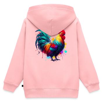 Poule coq - Sweat Premium à capuche zippé enfant bio - rose - Dos - AI Model Kid Female (0cm)