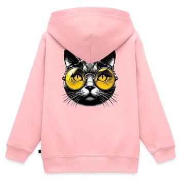 Kater mit Brille - Kinder Premium Organic Zip Hoodie - Rosa - Hinten - AI Model Kid Female (0cm)