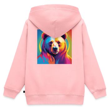 Ours de la fierté - Sweat Premium à capuche zippé enfant bio - rose - Dos - AI Model Kid Female (0cm)
