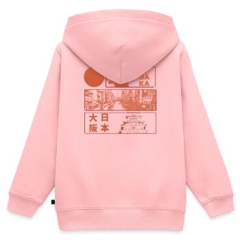 Visiter le château d’Osaka - Sweat Premium à capuche zippé enfant bio - rose - Dos - AI Model Kid Female (0cm)