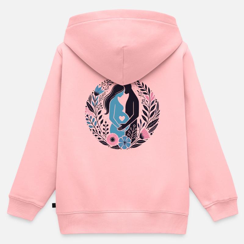 Futurs parents Grossesse Maternité Cadeaux floraux - Sweat Premium à capuche zippé enfant bio - rose