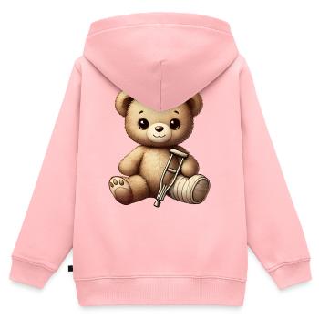 Teddy comme pansement de consolation - jouet câlin avec une jambe en plâtre - Sweat Premium à capuche zippé enfant bio - rose - Dos - AI Model Kid Female (0cm)