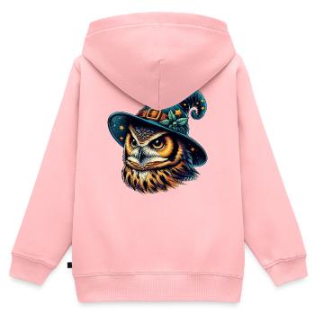 Hibou sorcier - Sweat Premium à capuche zippé enfant bio - rose - Dos - AI Model Kid Female (0cm)