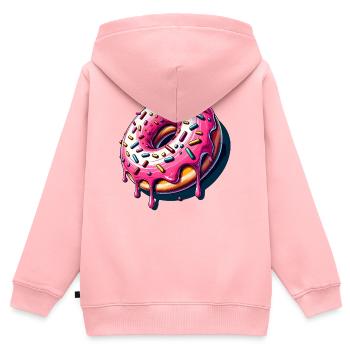 Un beignet avec des pépites colorées et un glaçage rose - Sweat Premium à capuche zippé enfant bio - rose - Dos - AI Model Kid Female (0cm)