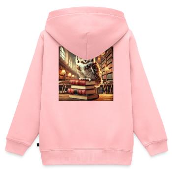 Geheimnisvolle Eule auf Bücherstapel - Kinder Premium Organic Zip Hoodie - Rosa - Hinten - AI Model Kid Female (0cm)