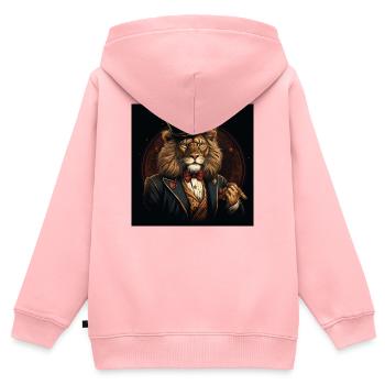 Löwen Gentleman im Zylinder - Kinder Premium Organic Zip Hoodie - Rosa - Hinten - AI Model Kid Female (0cm)
