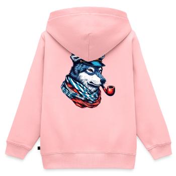 Loup de mer Loup Loups - Sweat Premium à capuche zippé enfant bio - rose - Dos - AI Model Kid Female (0cm)