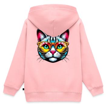Kater mit Sonnenbrille - Kinder Premium Organic Zip Hoodie - Rosa - Hinten - AI Model Kid Female (0cm)
