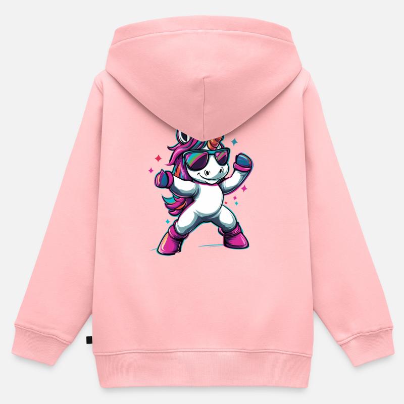 Licorne dabbing cool avec des lunettes de soleil - Sweat Premium à capuche zippé enfant bio - rose
