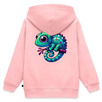 Caméléon - Sweat Premium à capuche zippé enfant bio - rose - Dos - AI Model Kid Female (0cm)