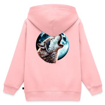 Wolf heult den Vollmond an - Kinder Premium Organic Zip Hoodie - Rosa - Hinten - AI Model Kid Female (0cm)