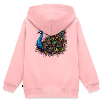 Pfau - Kinder Premium Organic Zip Hoodie - Rosa - Hinten - AI Model Kid Female (0cm)