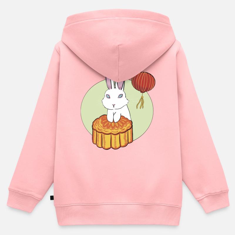Gâteau de lune Lapin - Sweat Premium à capuche zippé enfant bio - rose