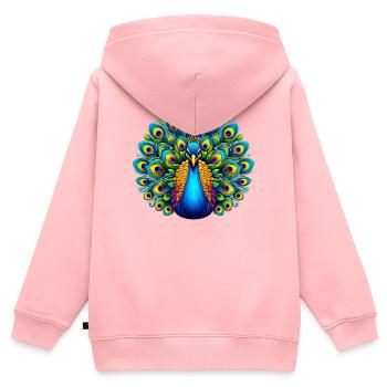 Pfau - Kinder Premium Organic Zip Hoodie - Rosa - Hinten - AI Model Kid Female (0cm)