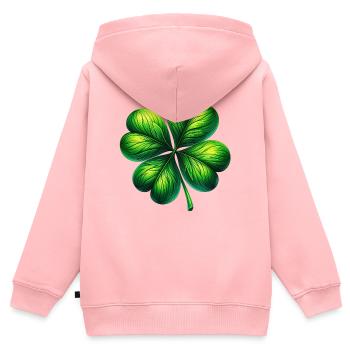 Trèfle à quatre feuilles - Sweat Premium à capuche zippé enfant bio - rose - Dos - AI Model Kid Female (0cm)