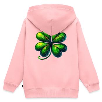 Trèfle à quatre feuilles - Sweat Premium à capuche zippé enfant bio - rose - Dos - AI Model Kid Female (0cm)
