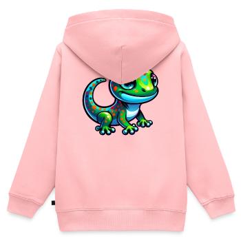 Gecko - Kinder Premium Organic Zip Hoodie - Rosa - Hinten - AI Model Kid Female (0cm)