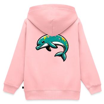 Delfin - Kinder Premium Organic Zip Hoodie - Rosa - Hinten - AI Model Kid Female (0cm)