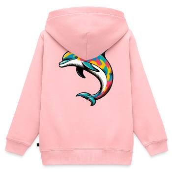 Delfin - Kinder Premium Organic Zip Hoodie - Rosa - Hinten - AI Model Kid Female (0cm)