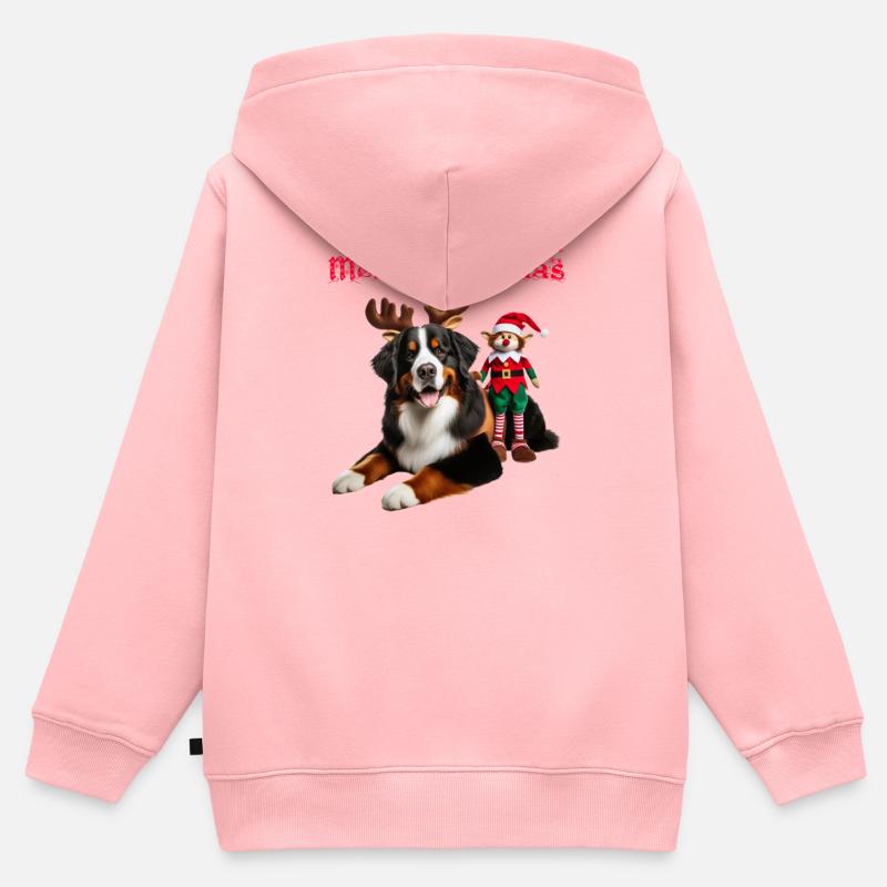 Bouvier Bernois de Noël - Sweat Premium à capuche zippé enfant bio - rose