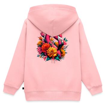 Flamant - Sweat Premium à capuche zippé enfant bio - rose - Dos - AI Model Kid Female (0cm)