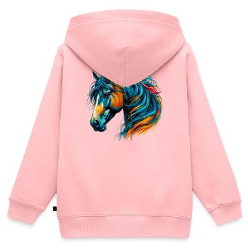 Cheval - Sweat Premium à capuche zippé enfant bio - rose - Dos - AI Model Kid Female (0cm)
