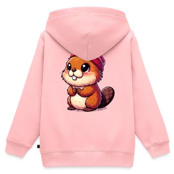 Bieber - Kinder Premium Organic Zip Hoodie - Rosa - Hinten - AI Model Kid Female (0cm)
