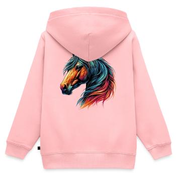 Cheval - Sweat Premium à capuche zippé enfant bio - rose - Dos - AI Model Kid Female (0cm)