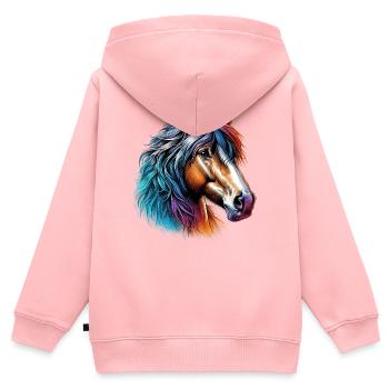 Cheval - Sweat Premium à capuche zippé enfant bio - rose - Dos - AI Model Kid Female (0cm)