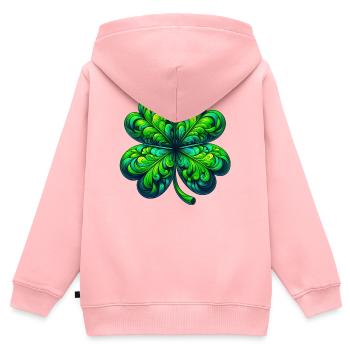 Trèfle à quatre feuilles - Sweat Premium à capuche zippé enfant bio - rose - Dos - AI Model Kid Female (0cm)