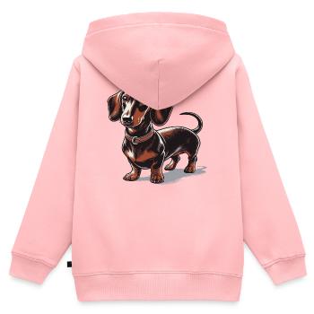 Teckel - Sweat Premium à capuche zippé enfant bio - rose - Dos - AI Model Kid Female (0cm)