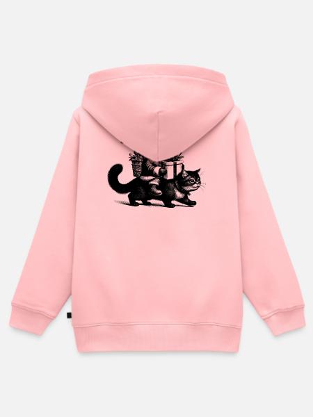 Zwerg auf Katze - Kinder Premium Organic Zip Hoodie - Rosa