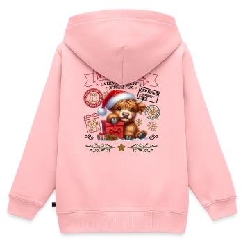 Nordpol Highlandrind Weihnachtsdesign - Kinder Premium Organic Zip Hoodie - Rosa - Hinten - AI Model Kid Female (0cm)